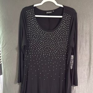 Nina Leonard Black Tunic Dress with Studded Detail – Size Large